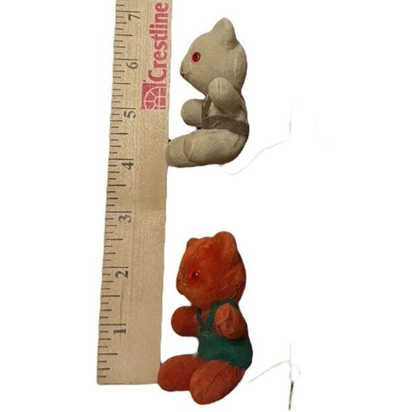 Vintage Pair of Flocked Bear Christmas Holiday Ornaments Retro Mid Century MCM - Picture 8 of 8